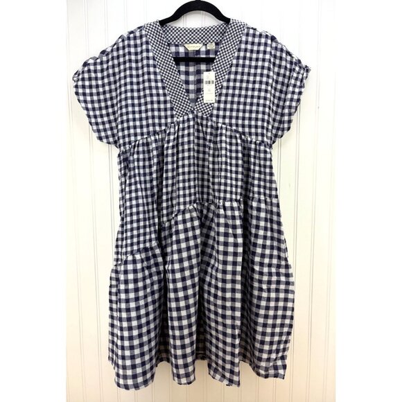 Anthropologie 11 1 TYLHO Navy Blue Gingham Check A-Line Dress Cottagecore XS NWT - Picture 2 of 8